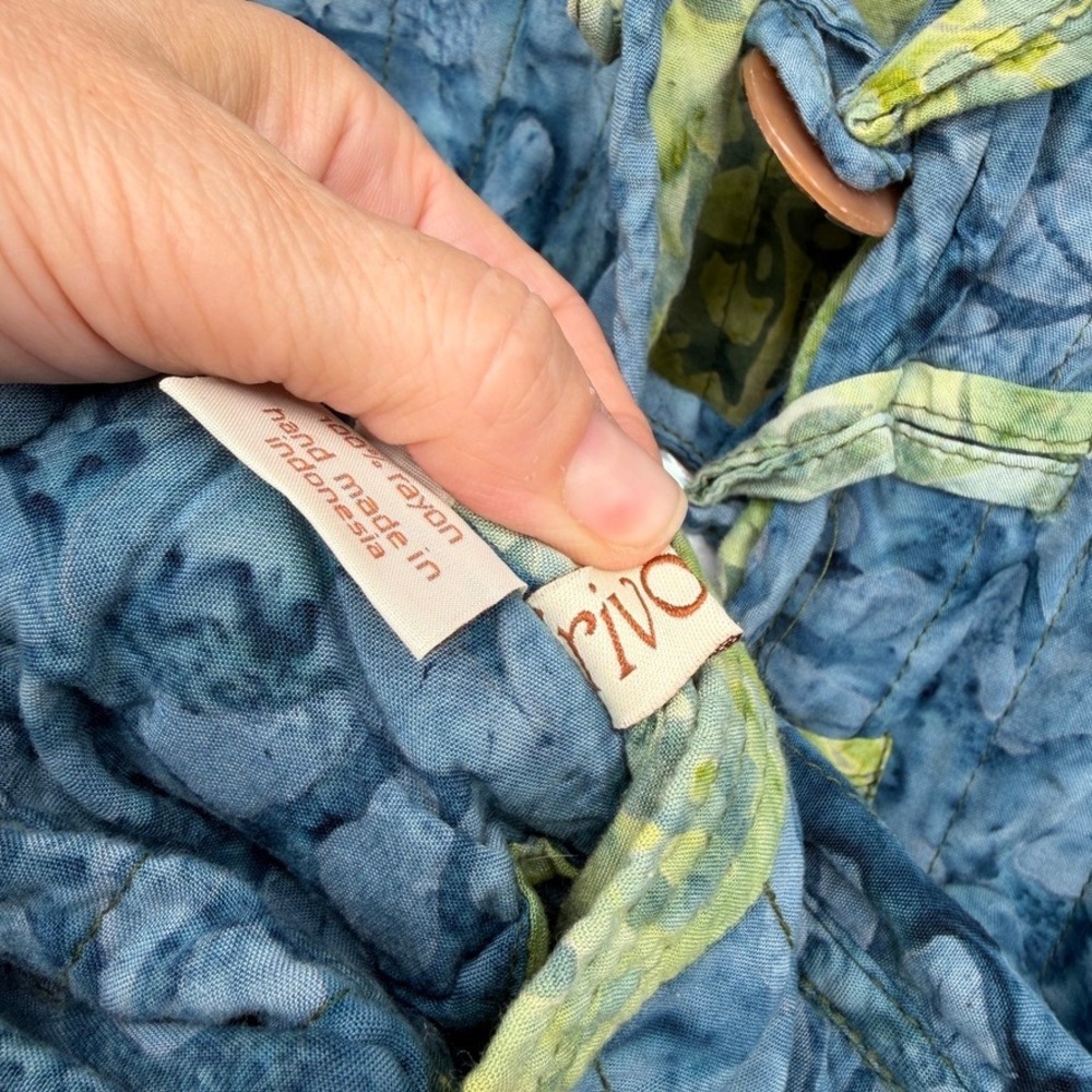 Frivolous by La Blend Reversible Quilted Batik Jacket Green Blue Floral Boho LG - Picture 11 of 13
